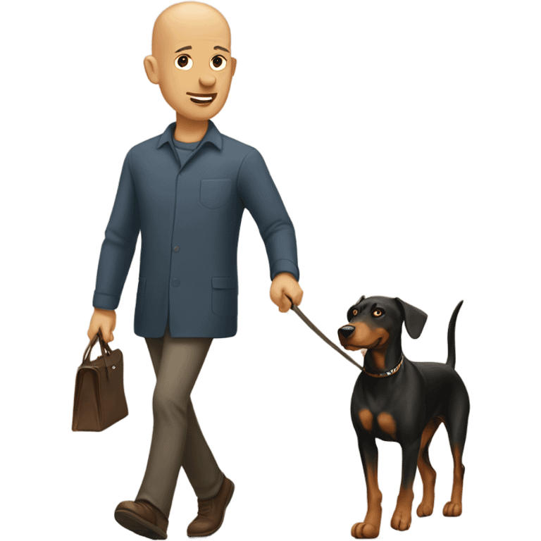 Bald man walking a Doberman  emoji