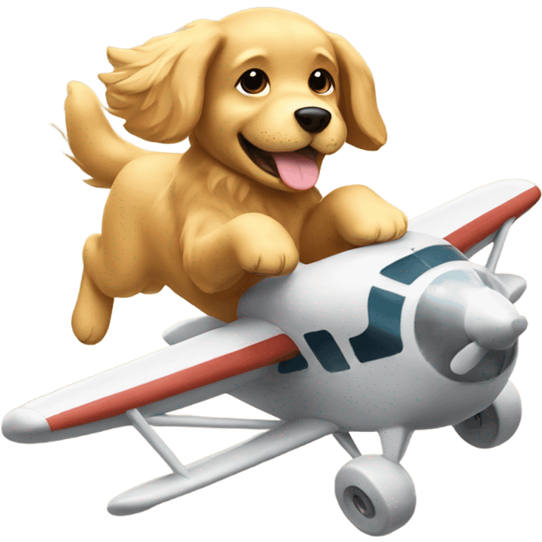 Golden retriever flying a plane emoji