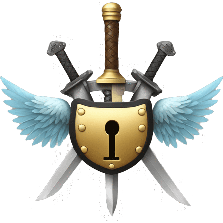 a lock with wings and arms holding a sword, the lock is holding a sword, big lock emoji