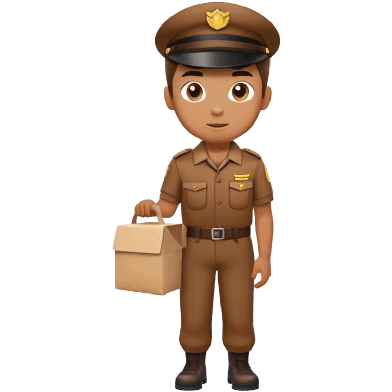 half figure brown uniform delivery boy emoji