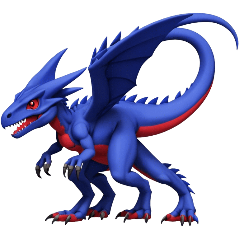  Cool Edgy deep blue Digimon-Fakemon-Guilmon-Genesect-Velociraptor-Dragon with red belly full body emoji