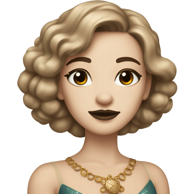 Create the zodiac sign leo as a pale brunette girl with elaborate makeup and dress that matches the zodiac sign  emoji