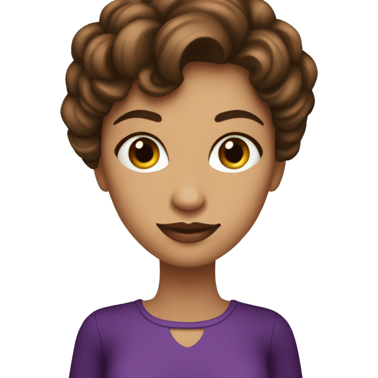 mujer vestida de morado con pelo café y ojos verdes emoji