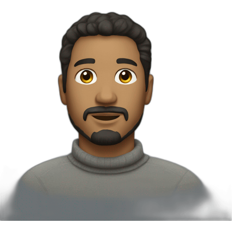 Man with dark hair brushed in left side and a goatee beard wearing a turtle neck tee emoji