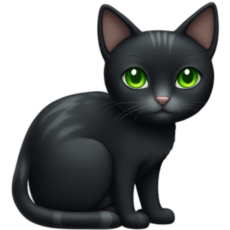 A black cat with green eyes with a white mustache, a white stripe on its nose, a full-length white breast and white paws emoji