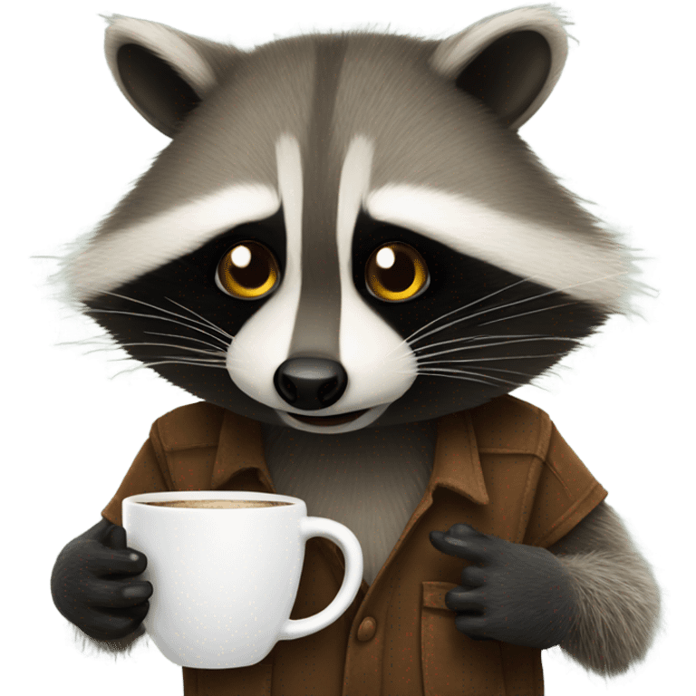 Realistic Raccoon holding a cup of coffee emoji