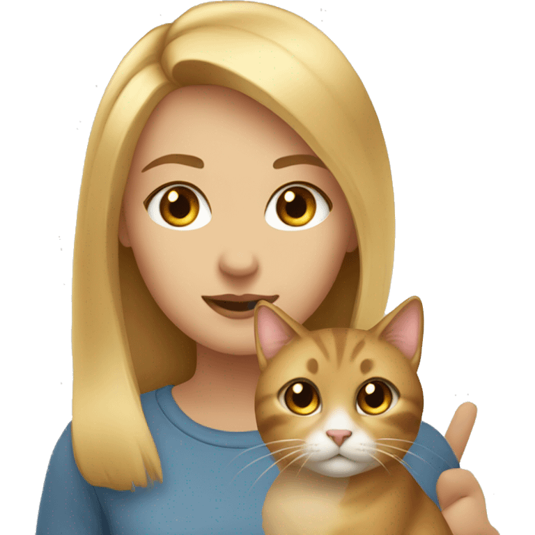 honey blonde girl with brown eyes with a pet cat  emoji