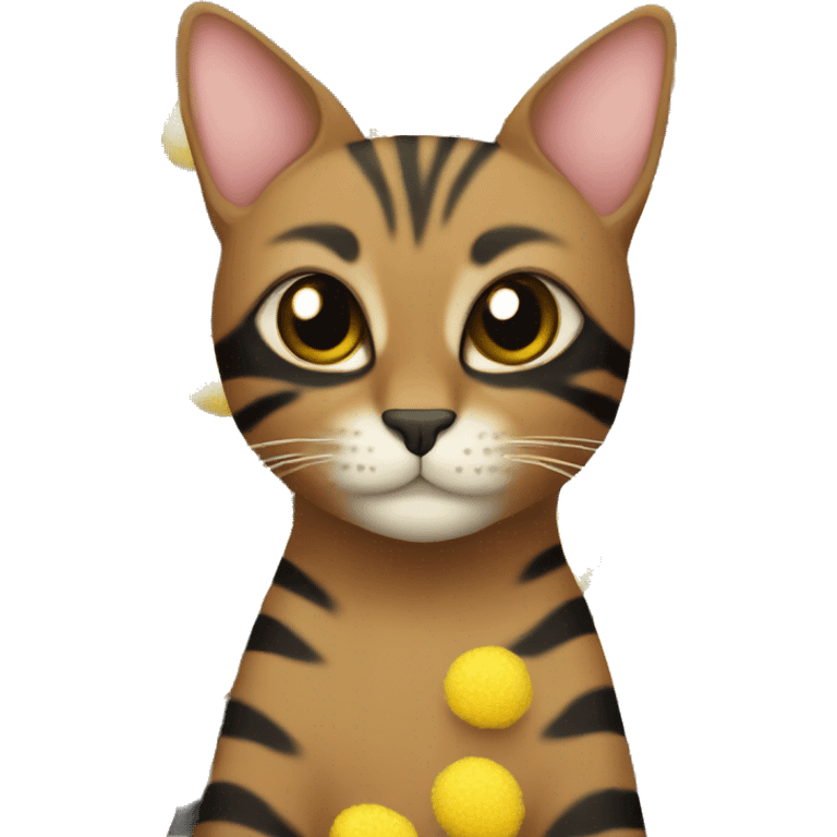 brown cat with black stripes with mimosa emoji