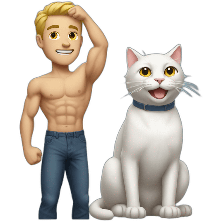 white man flexing with a cat emoji