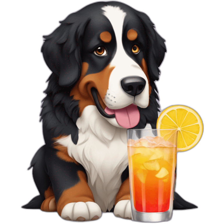 Bernese mountain dog drinking cocktail emoji