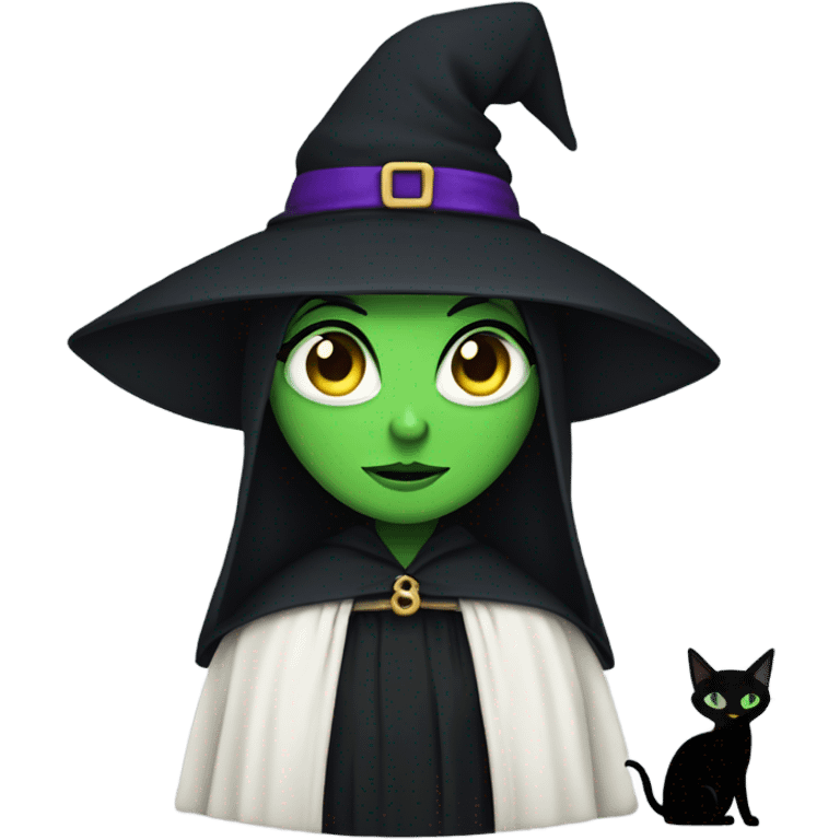 CARTOON WITCH WITH GREEN EYES AND BLACK CAT  emoji