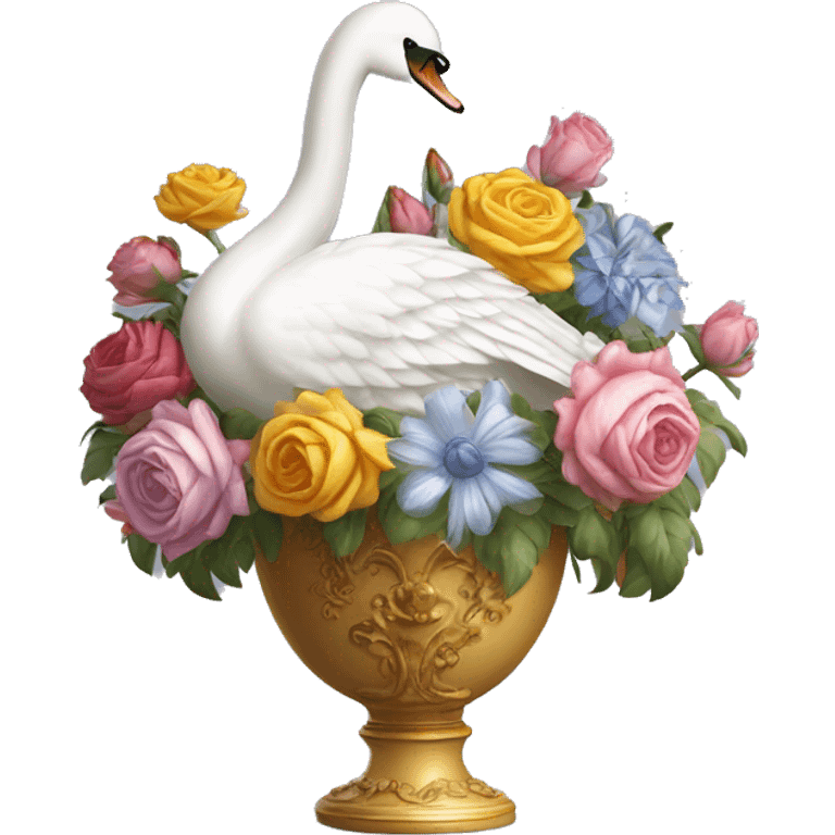 swan roccoco vase with flowers emoji