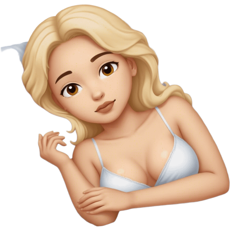 sexy girl, laying in bed, intimate, areolas sfw emoji