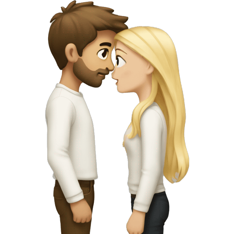 Passionate Kiss, blonde girl and brunette boy, both white emoji