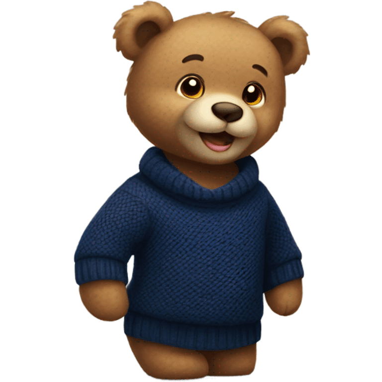 Handsome happy teddy bear wearing a nave blue sweater emoji