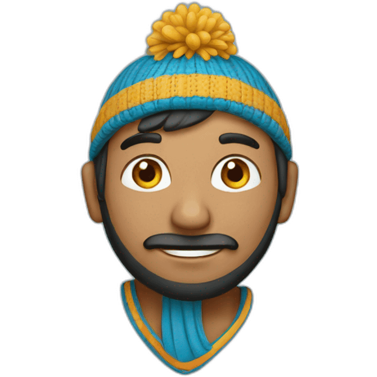 Indian man with bobble hat blue emoji