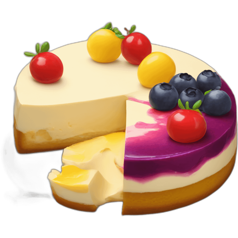 Artist cheesecake with 3 colored jams red, blueberry and yellow  emoji