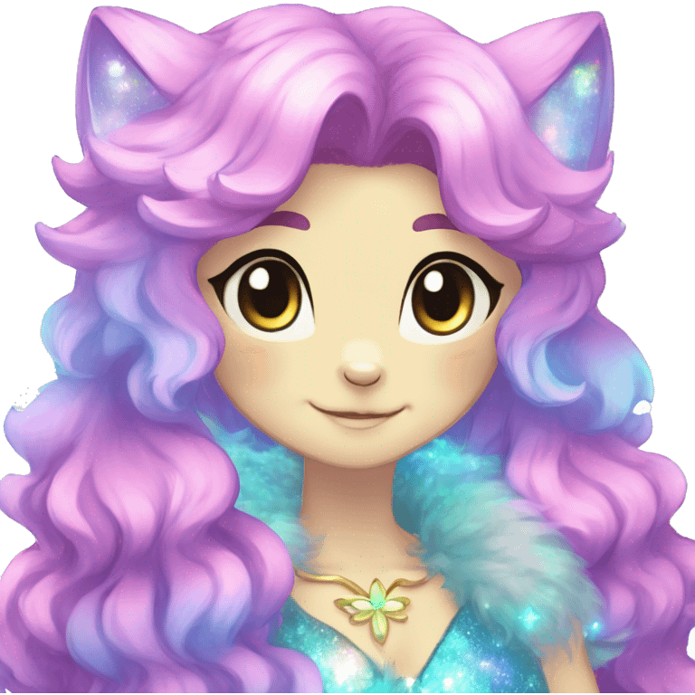 Shiny Sparkly Colorful Fluffy beautiful hair Kawaii Ethereal Anthro Sona Nebula-Crystal-Fakemon-animal emoji