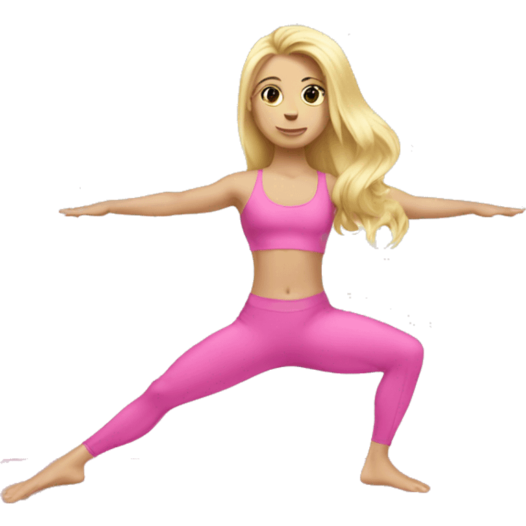 Blonde long hair doing Pilates wearing pink  emoji