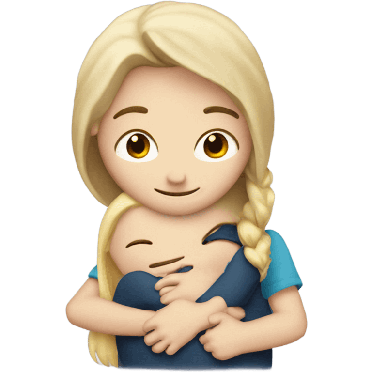 Very White skin Boy with very brown hair hugging a girl with blonde hair  emoji