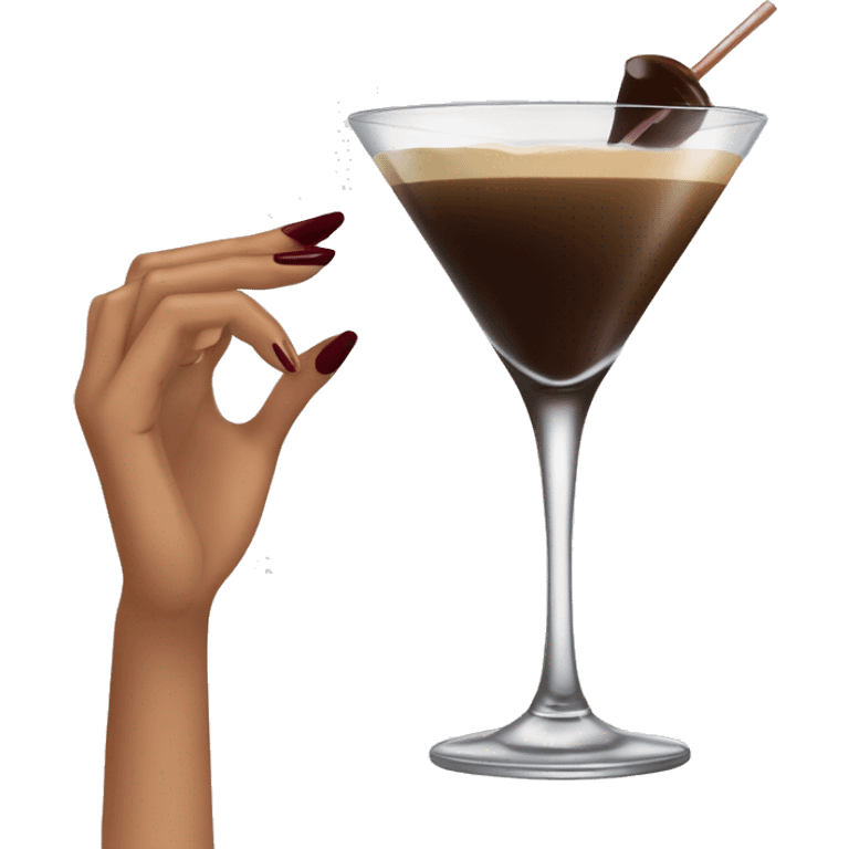 “Generate a tan female hand holding an espresso martini cocktail in a classic martini glass, with burgundy-painted nails and no face or body, just the hand holding the glass.” emoji