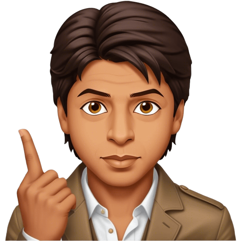 Cinematic Realistic Shah Rukh Khan Pop Culture Emoji, showcasing the charismatic charm of the Bollywood superstar rendered with lifelike detail and captivating lighting. emoji