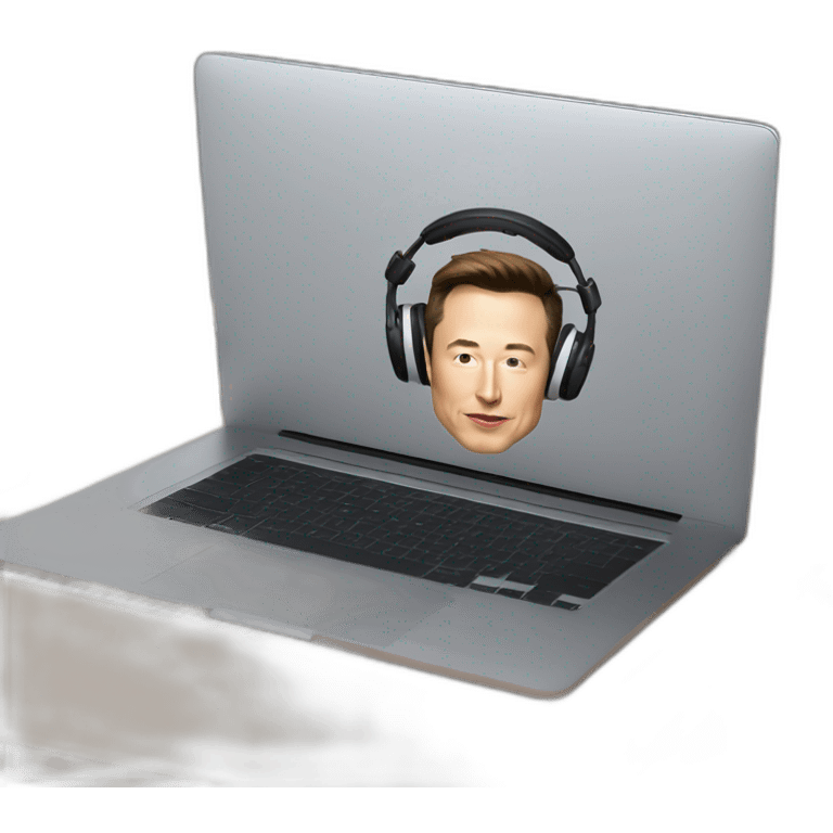 elon musk working  infront of a macbook with head phones and editing gear   emoji