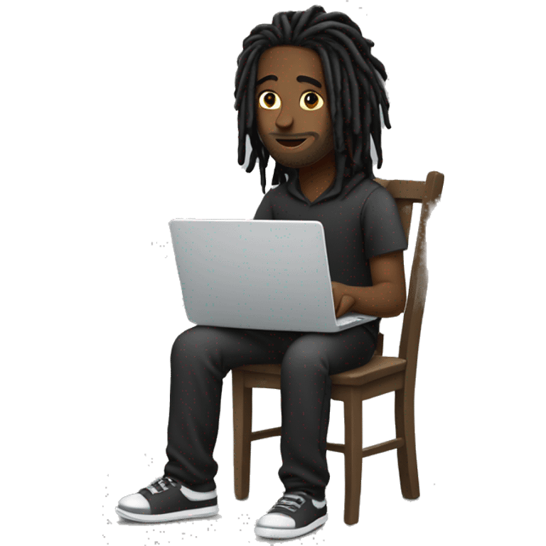 Black-guy-with-dreads-wearing-black-trackstuit-sitting-down-on-chair facing-foward-focused-on-laptop-computer- emoji