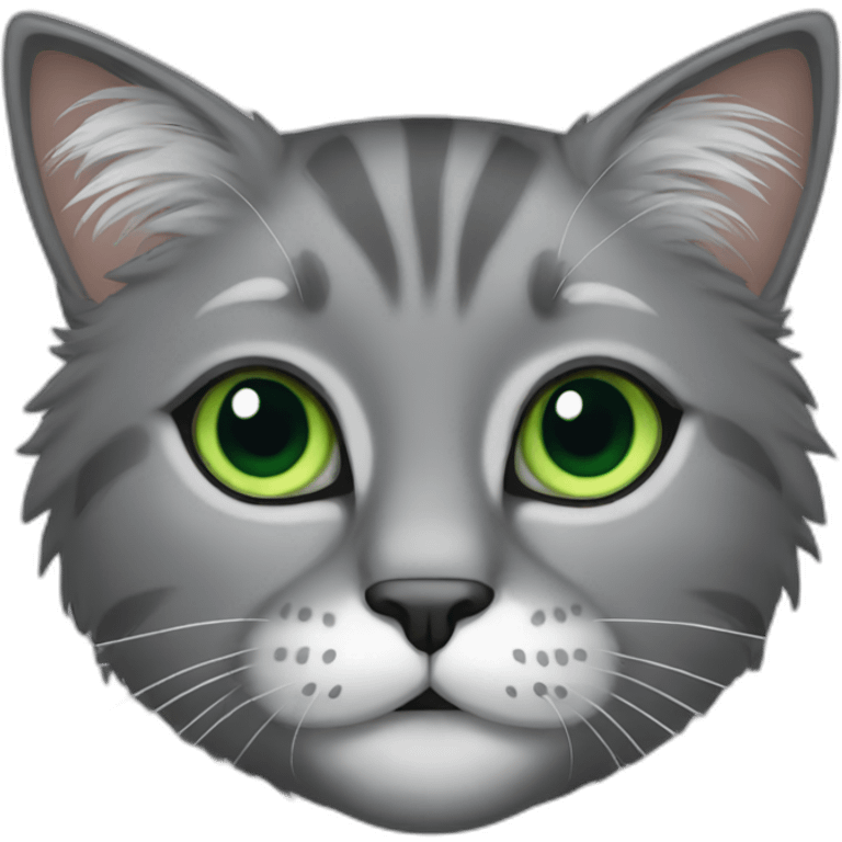 grey hairy cat with green eyes emoji