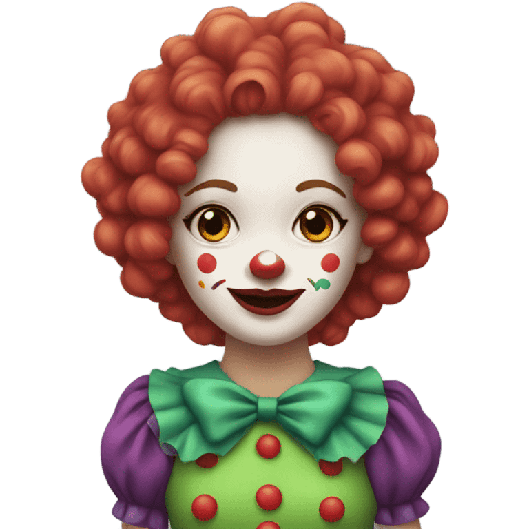 White girl with curly hair dressed as a clown emoji