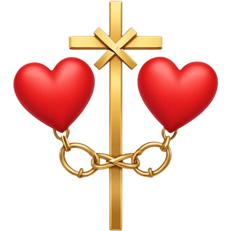 Two red  hearts connected by one simple gold cross  emoji