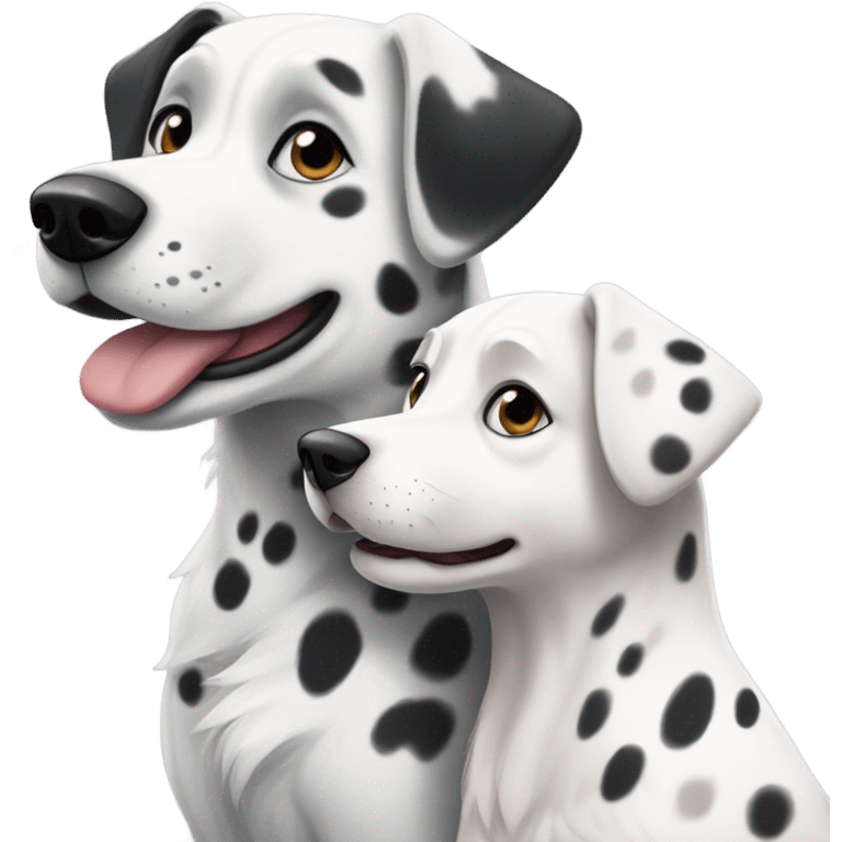 shibi style, dalmatian, white and grey siberian husky, in love emoji