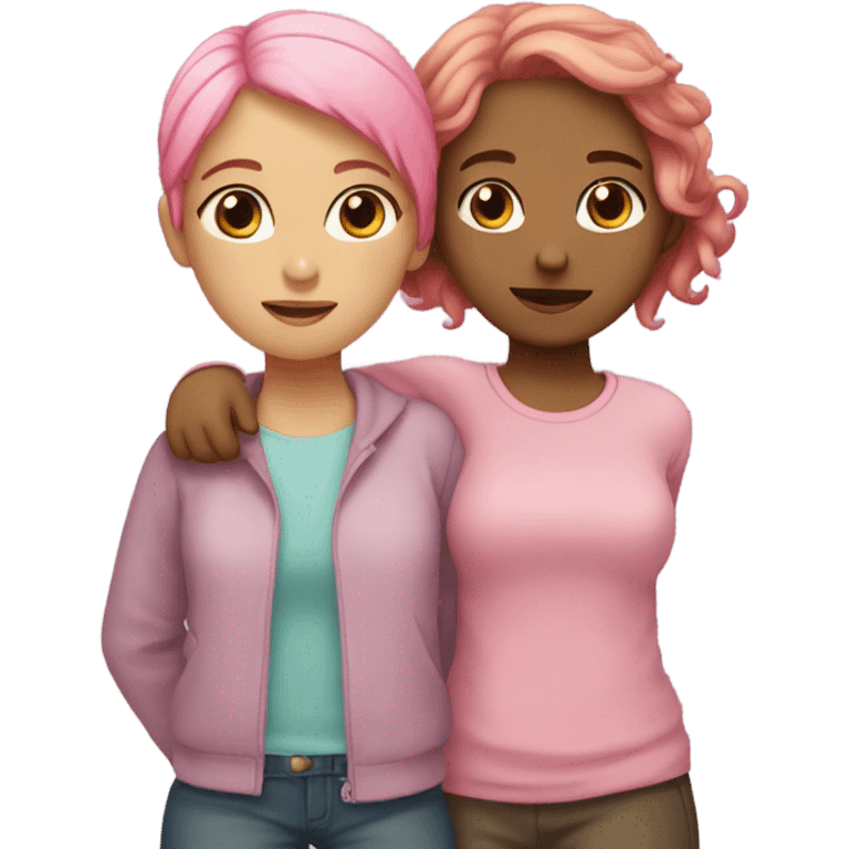 lesbian cuddles pink brown hair girl light brown hair girl  emoji