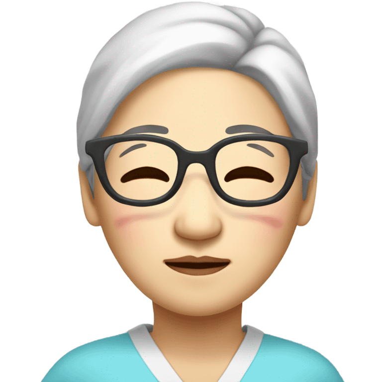 Chinese senior women with chubby cheeks sleeping in bed wear glasses emoji