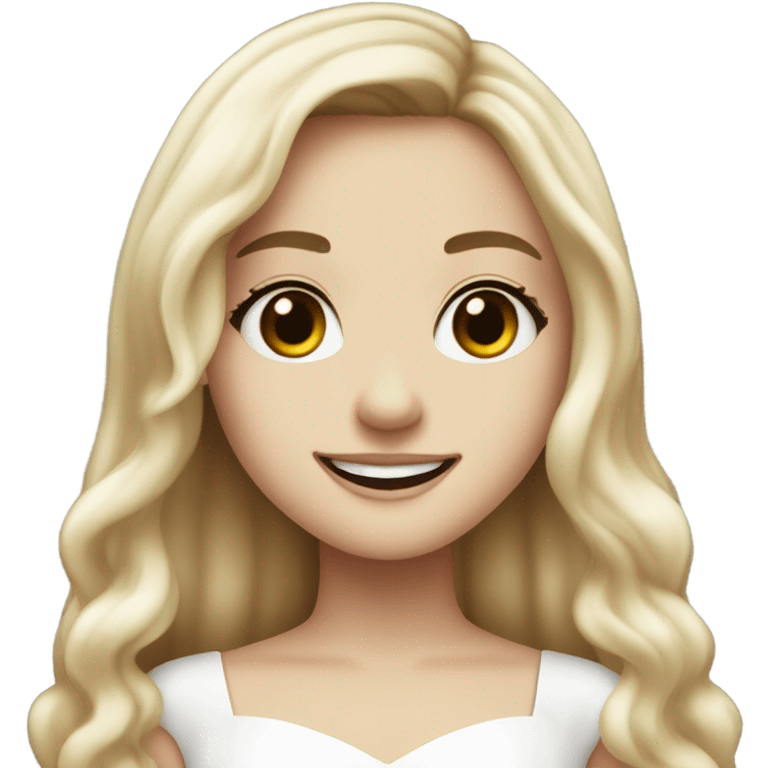 smiling girl in white dress long hair sabrina carpenter emoji