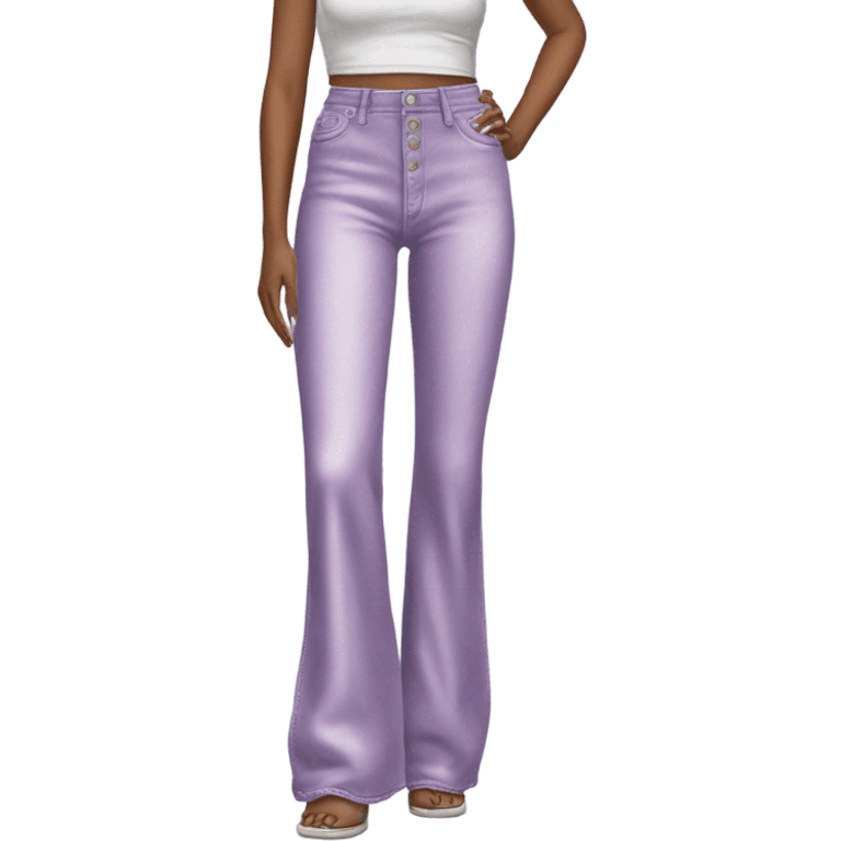 Realistic long Wide leg high waisted lilac velour jeans, isolated emoji