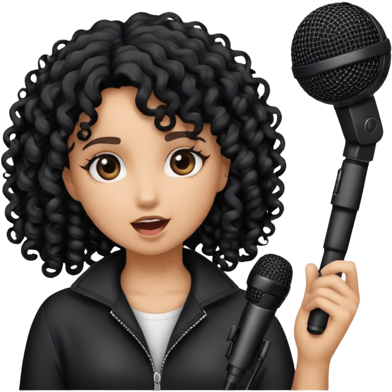 girl  Black curly with mic emoji