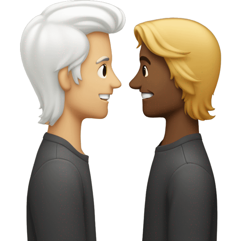 beso entre dos hombres, uno que sea blanco con el pelo medio rubio y el otro blanco con pelo rizado emoji