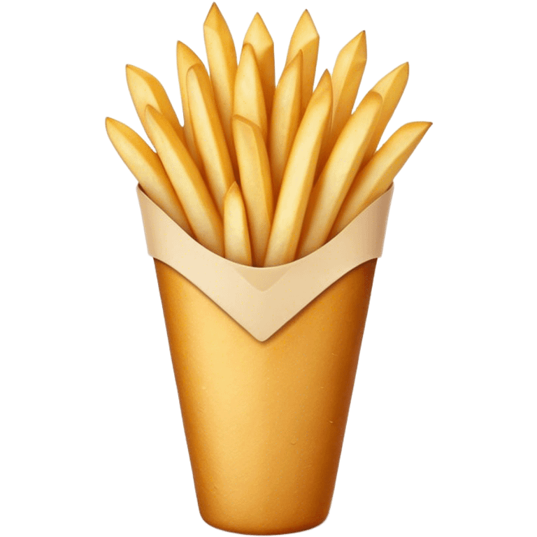 Cinematic Realistic Belgian Fries Dish Emoji, showcasing thick, crispy fries served in a paper cone rendered with detailed textures and golden, appetizing lighting. emoji