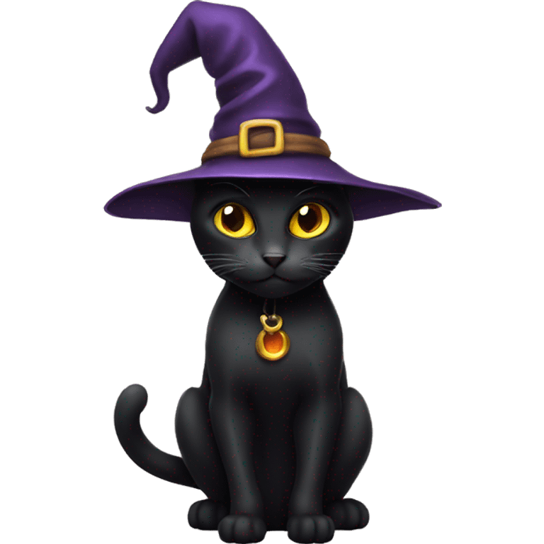 Black cat wearing witch hat emoji