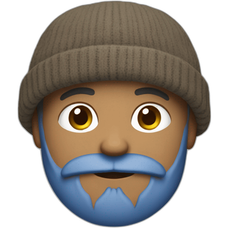 a dirty white man wearing a blue beanie pulled down low, with a grizzly grey beard emoji