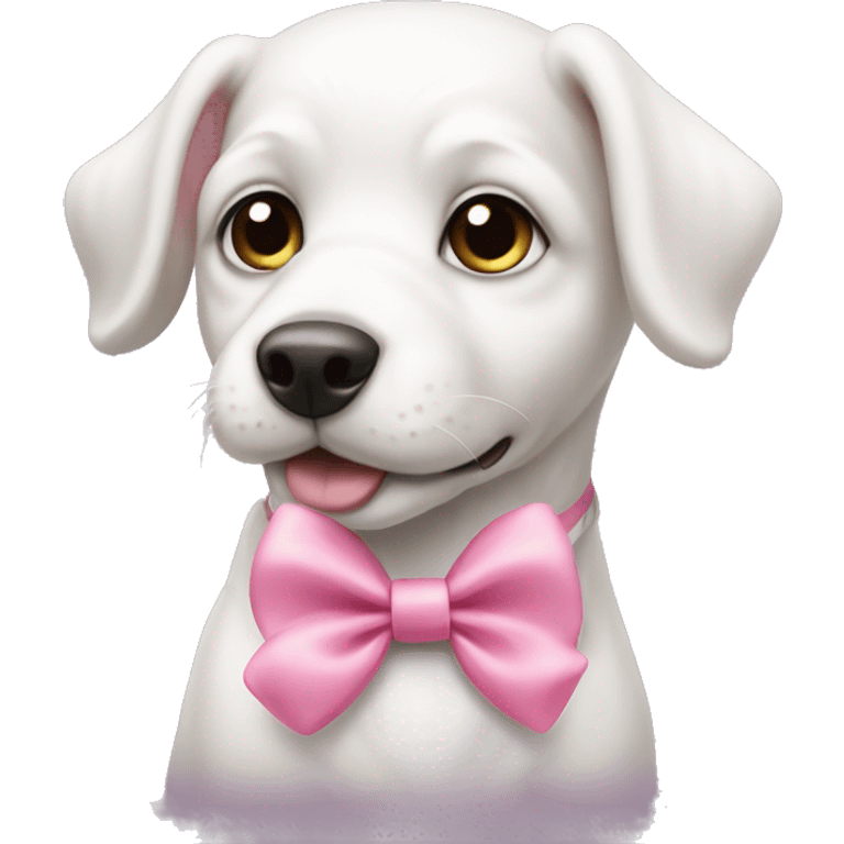 White puppy with pink bow on hesd emoji