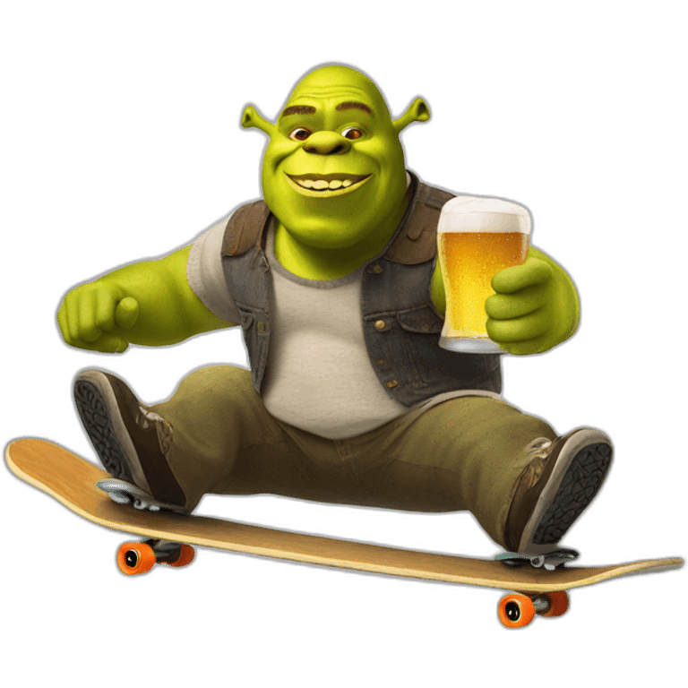 shrek skateboarding with a beer emoji