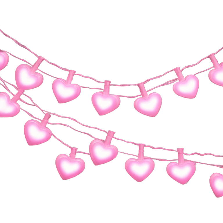 Realistic isolated pink heart shaped christmas string lights emoji