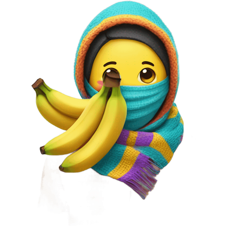 Banana’s wearing a mask and a scarf emoji