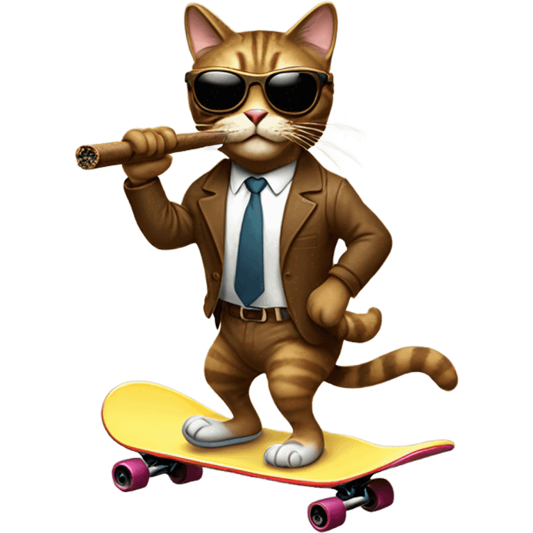 Cool cat smoking a cigar on a skateboard  emoji