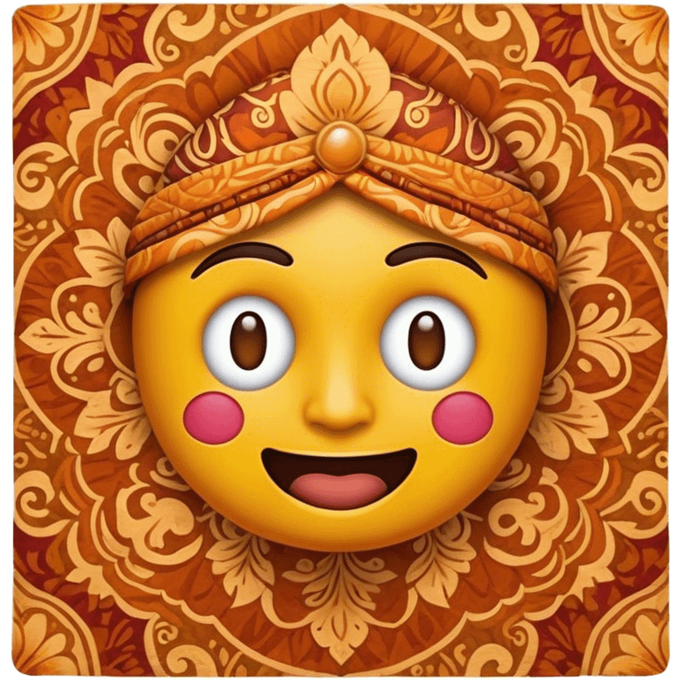 Cinematic Realistic Indonesian Batik Pop Culture Emoji, showcasing intricate, colorful batik patterns rendered with detailed textures and vibrant, cultural lighting. emoji