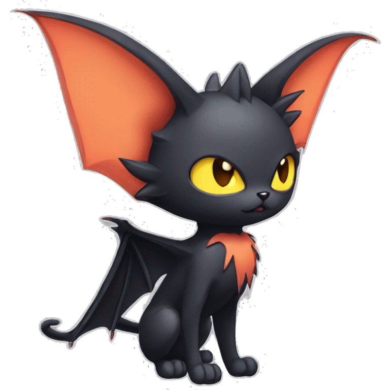 Black Cool Kawaii Punk-Gothic Bat-winged Litten-Bat-cat-Fakemon full body emoji