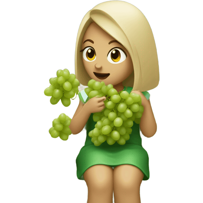 Girl eating green grapes sitting on the couch emoji