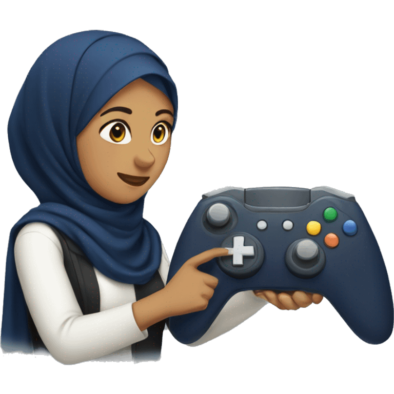 muslim girl in navy hijab playing video games emoji